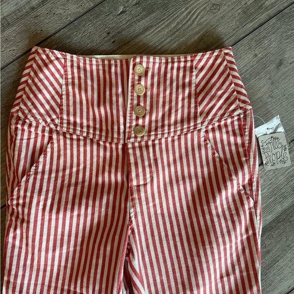 Free People Frankie Red/White Striped Pants NWT - Picture 4 of 7